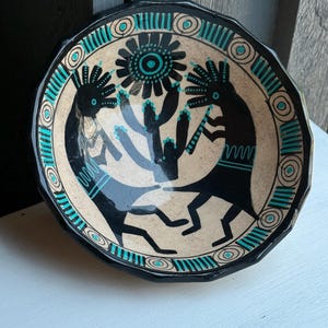 Vintage Southwestern Kokopelli Pottery Bowl Hand Painted Decorative Dish  Wall Hanging Native Style Ceramic Art Boho Southwest Decor
