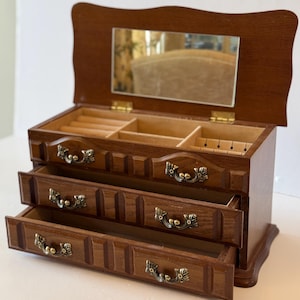 Vintage Wooden Jewelry Box Miniature Dresser with Drawers Musical Box Working Condition Vanity Organizer Jewelry Holder 4.9 (10)