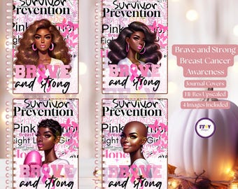 Breast Cancer Awareness Journal and Planner Cover | Pink Ribbon Awareness Designs | Cancer Survivor PNG | Digital Download | AI Art Designs