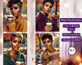 Fall Fashion Art Prints | African American Women with Pixie Cuts | Cozy Autumn Home Decor | Instant Digital Download I Seasonal Fall Art