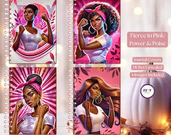 Black Women Journal Covers | Pink Bandana Art | Breast Cancer Awareness Covers | Cancer Survivor Art I Instant AI Digital Download