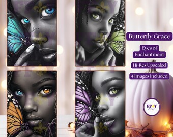 Black Women Butterfly Art Printable | Feminine Butterfly Art  | African American Portrait | Instant Download I Butterfly Art Decor & Prints