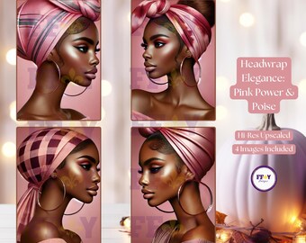 Black Women in Pink Headwraps | African American Art Prints | Pink Fashion Art | Printable Black Women Art I Instant AI Art Download