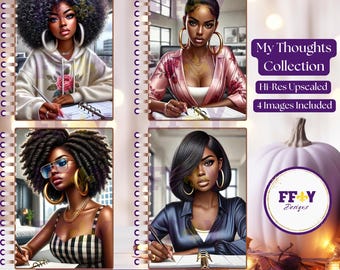 Empowering Journal Covers for Women | Digital PNG Designs for Planners & Notebooks | Printable Black Women Art | Instant Download I AI Art