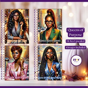 Faith-Based Journal Covers for Women | Digital PNG Designs for Planners & Notebooks | Printable Black Women Art | Instant Download I AI Art