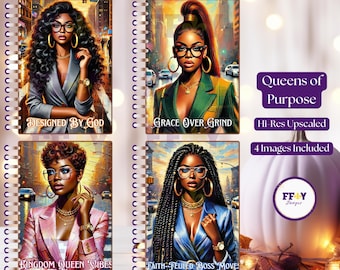 Faith-Based Journal Covers for Women | Digital PNG Designs for Planners & Notebooks | Printable Black Women Art | Instant Download I AI Art