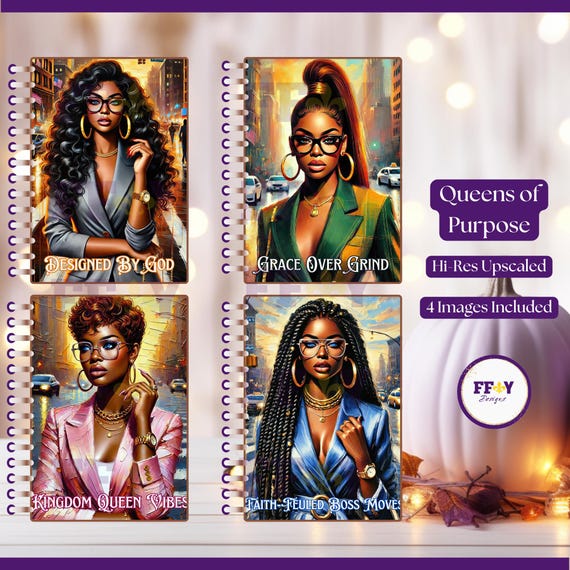 Faith-Based Journal Covers for Women | Digital PNG Designs for Planners & Notebooks | Printable Black Women Art | Instant Download I AI Art