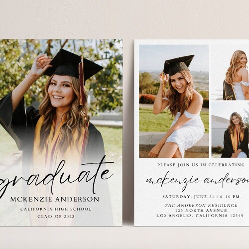 Minimalist Graduation Announcement Card CANVA Template Etsy