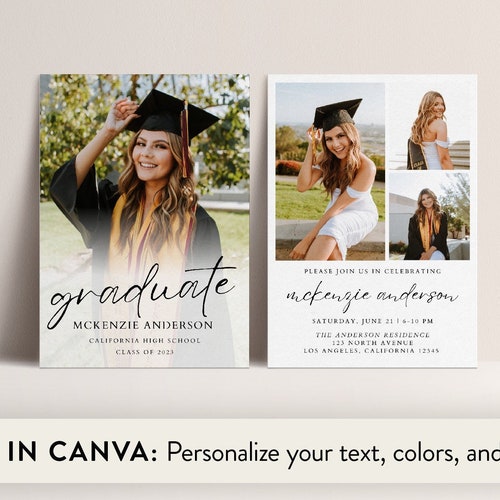 Minimalist Graduation Announcement Card CANVA Template Etsy