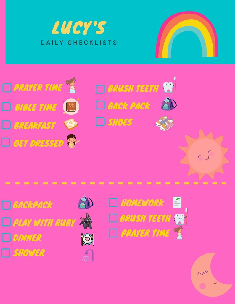 Chore Charts and Routines Check Lists - Etsy