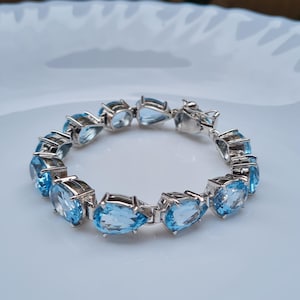 Elegant Blue Topaz Bracelet in Sterling Silver – Natural Gemstone Jewelry, December Birthstone, Dainty Gift for Her