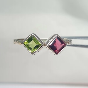 Garnet and Peridot Ring Sterling Silver Birthstone Ring January August Gift Gemstone Statement Ring Natural Garnet Peridot Jewelry