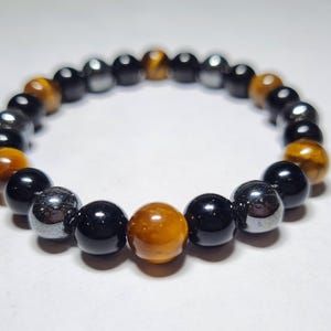 Pulseira de ônix preta com hematita olho de tigre, pulseira masculina com cristais de cura, pulseira com contas de energia de proteção e aterramento, presente para ele, pedra preciosa