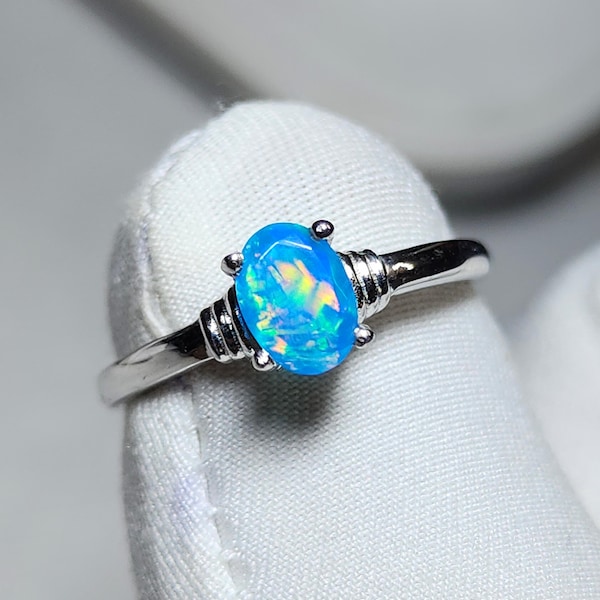 Natural Paraiba Opal Ring with multi fire ,Faceted Blue Opal in 925 Silver, October Birthstone Ring, Simple Handmade Jewelry, gift ring