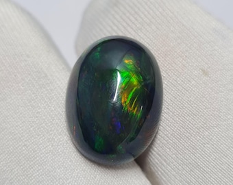 Multi Fire Ethiopian Black Opal Cabochon, 4.9Cts (15x11x5mm) Rainbow Green Fire Opal Loose Gemstone for Making Pendant Jewelry, wholesalegem