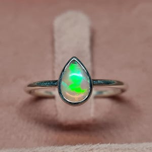 Natural Opal Ring, Sterling Silver Opal Ring, October Birthstone Ring, Anniversary Birthday Gift For Her, Simple Promise Ring