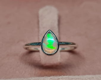 Natural Opal Ring, Sterling Silver Opal Ring, October Birthstone Ring, Anniversary Birthday Gift For Her, Simple Promise Ring