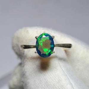 Natural fire opal statement ring, Black opal ring, Wedding ring for women, October birthstone, Black opal jewelry,gift for her ring
