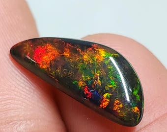 Natural Ethiopian Black Opal Cabochon, 2.3cts (19x8x3mm)Fancy shape Gemstone Multi Fire Welo Opal Stone For Use Jewelry, October birthstone