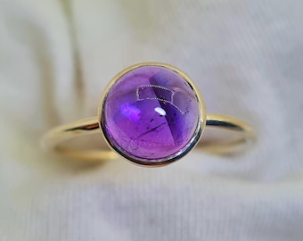 Natural Amethyst Ring • Round Purple Gemstone Ring • February Birthstone • Handmade Sterling Silver Ring • Dainty Stacking Ring Gift of ring