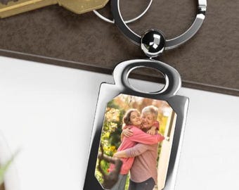 Personalized Rectangle Photo Keyring, Custom Gift for Her, Keychain with Photo, Keepsake for Mother&#39;s Day, Memory Keyring, Grandmothers Bday