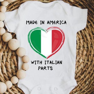 Body para bebê italiano, presente feito nos Estados Unidos com peças italianas, presente engraçado para chá de bebê recém-nascido, roupa fofa com bandeira italiana para revelar a gravidez