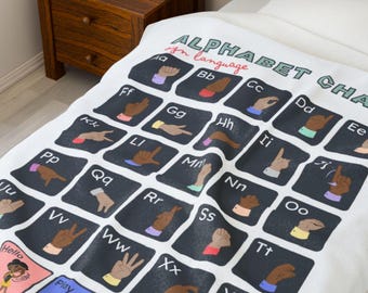 Couverture d'apprentissage de l'alphabet ABC en peluche, cadeau confortable pour un professeur, langue des signes, décoration de chambre d'enfant, cadeau pour chambre d'enfants, fournitures de classe, cadeau de baby shower