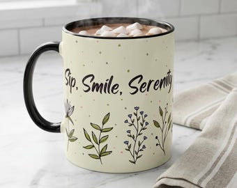 Sirotez Smile Serenity Mug Gift Café inspirant pour un ami ou un professeur Mug printanier en céramique pour amateur de café Tasse à citation positive