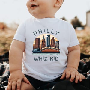 Funny Unisex Philly Humor Baby Bodysuit and Baby Tee Philly Skyline Whiz Kid Apparel Gift Philly Sports Infant Baby Shower