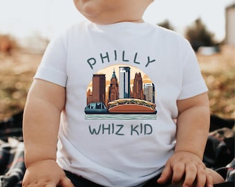 Funny Unisex Philly Humor Baby Bodysuit and Baby Tee Philly Skyline Whiz Kid Apparel Gift Philly Sports Infant Baby Shower