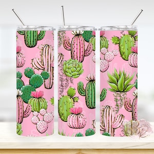 Pink Cactus 20oz Skinny Tumbler With Straw Cactus Tumbler Gift Travel Mug Cactus Coffee Cup Cactus Gifts For Women Birthday Gift For Her