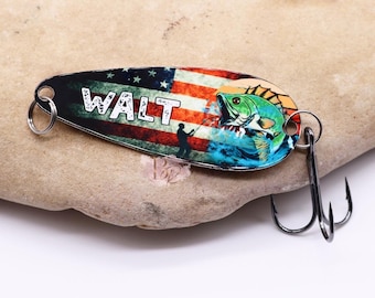 Señuelo de pesca personalizado con bandera estadounidense: regalo personalizado para pescador, cumpleaños y Día del Padre.