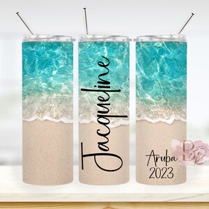 Personalized Name Beach Vacation 20oz Skinny Tumbler With Straw Beach Gifts For Women Family Beach Vacation Tumbler Cup Custom Beach Tumbler