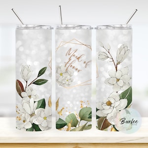Trauzeugin 20 Unzen SKinny Becher mit Stroh Trauzeugin Vorschlag Becher Geschenk Bachlorette Party Geschenke von der Braut Brautparty Geschenk Floral
