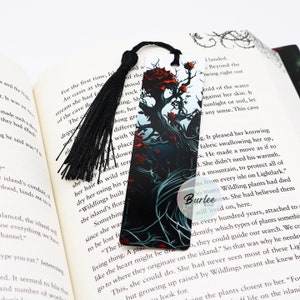 Segnalibro grigio morale Segnalibro in metallo con rosa rossa Giardino gotico Grunge Fiore Whimsigoth Regalo di lettura Libro Regalo per amanti dei libri Regali per donne