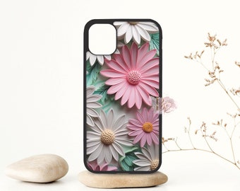 3D Floral Phone Case Flower iPhone Case Samsung Case Gifts For Women Mint And Pink Phone Case Gift For Her Girls Gift Pink Flower Phone Case
