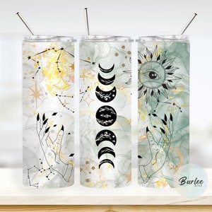 Mondphasen Auge Sonne 20 Unzen Skinny Becher mit Stroh Sternen Becher Geschenk Halbmond Geschenk Celestial Sternzeichen Geschenk Sonne und Mond Becher Tasse