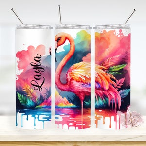 Personalized Name Flamingo 20oz Skinny Tumbler With Straw Flamingo Tumbler Gift For Her Pink Flamingo Gifts For Women Colorful Flamingo Mug