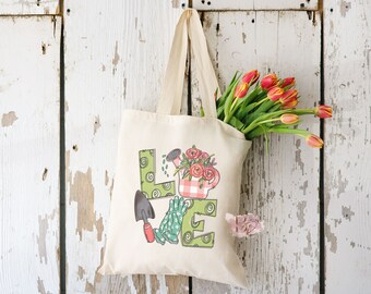 Gartenarbeit Tote Bag: Love Design, Canvas Shopper (40,5 x 40 cm), Geschenke für Freunde, Garten Merch, Gärtner