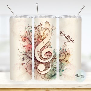 Personalized Name Treble Clef 20oz Tumbler With Straw Music Note Tumbler Music Teacher Gift Music Gift For Women Treble Clef Tumbler Custom