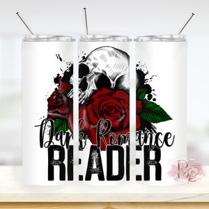 Dark Romance Reader Skull Smut Book Lover 20oz Skinny Tumbler With Straw Book Gift For Her Book Tumbler Reading Gifts For Women