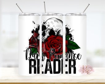 Vaso delgado de 20 oz con calavera de lectora de romance oscuro: artículos para amantes de los libros, regalos para los amantes de los libros