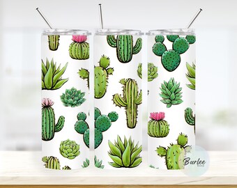 Cactus 20oz Skinny Tumbler With Straw Cactus Gifts For Friends, Plant Lover