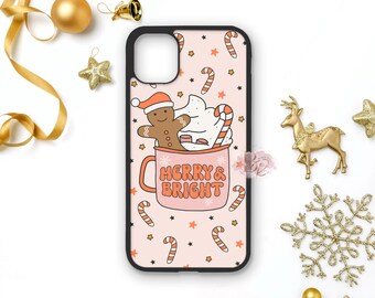 Merry & Bright Phone Case iPhone Case Samsung Case Gifts For Women Cute Christmas Phone Case Gift For Her Gingerbread Coffee Phone Case