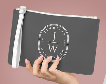 Monogram Clutch Personalized Clutch Custom Monogrammed Handbag Custom Oversized Clutch Bag Personalized Purse with Vegan Leather, 9.5x6.5 in