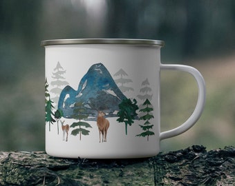 Taza esmaltada para acampar Regalo para acampar Taza esmaltada Regalo para entusiastas del campamento Regalo para acampar para él o ella Hermosa taza esmaltada Taza de café para caminatas 12 oz.