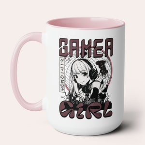 Gamer Girl Accessory Mug, Pink Gaming Gift for Gamer Girl Gifts for Video Gamer Pink Gaming Accessories, Two-Tone 15 oz Coffee Mug image 1