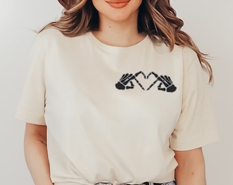 Skeleton Gen Z Hand Heart shirt, Skeleton Halloween shirt Skeleton Heart t-shirt Spooky Valentines Day Gift Halloween tshirt Skeleton Shirt