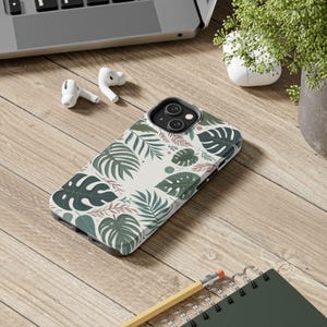 Lommerrijke esthetische telefoonhoes, iPhone/Samsung Tough-telefoonbeschermer, Monstera-bladeren/tropische planten/botanisch groen/Jungle Art, harde kaft afbeelding 10