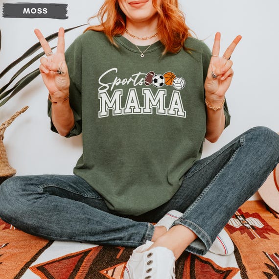 Custom Sports Mama Shirt, COMFORT COLORS Personalized Tee for Multi Sports Mom Mothers Day Gift for Women, Customizable Text & Sports Balls